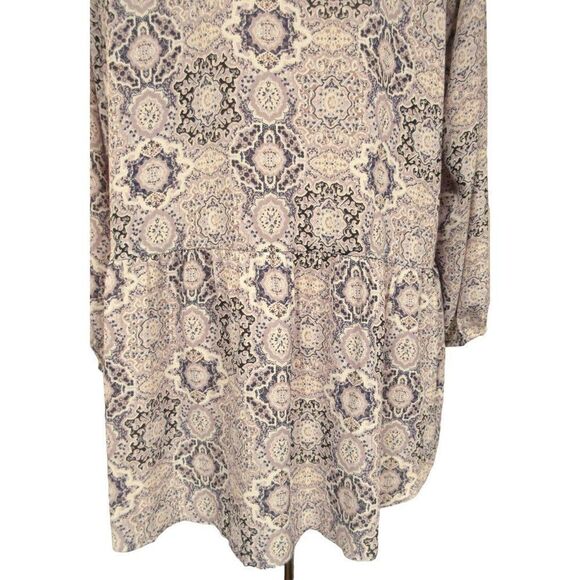 DR2 Muted Print Pullover Tunic Top Hi-Low Hem Long Sleeves Mauve Multi PLUS  1X - Picture 5 of 6